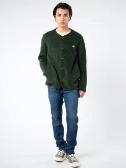 Danton - Collarless Fleece Jacket in Green