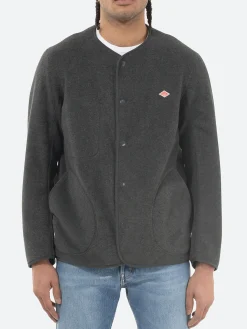 Danton - Collarless Fleece Jacket in Charcoal