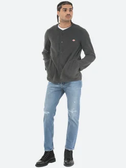 Danton - Collarless Fleece Jacket in Charcoal