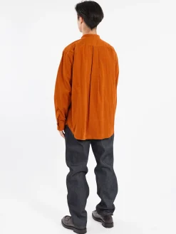 Danton - Corduroy Band Collar Shirt in Orange