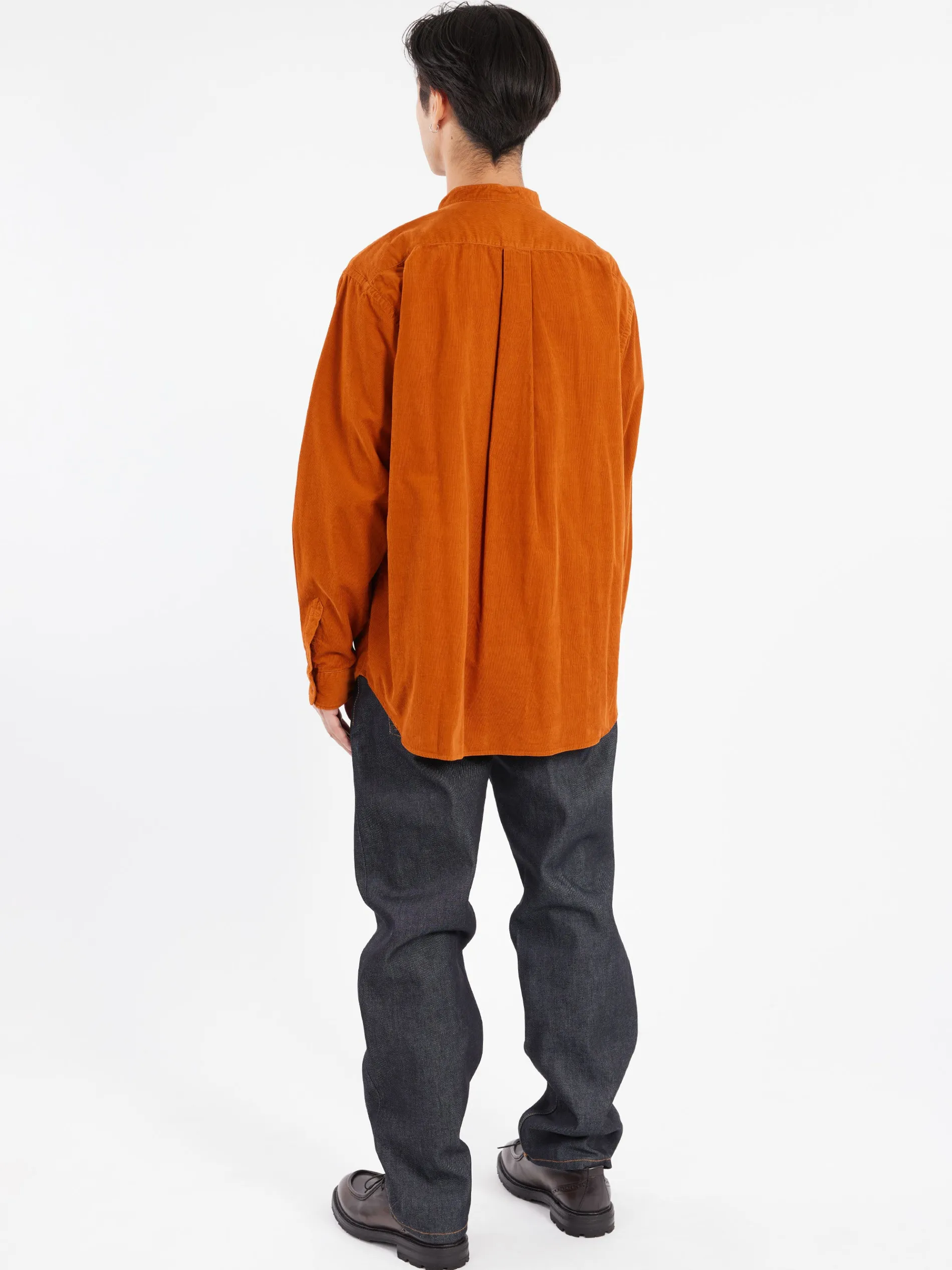 Danton - Corduroy Band Collar Shirt in Orange