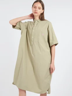 Danton - Cotton Poplin Pullover Shirt Dress in Leaf Green