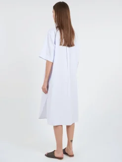 Danton - Cotton Poplin Short Sleeve Shirt Dress in Blue Stripe