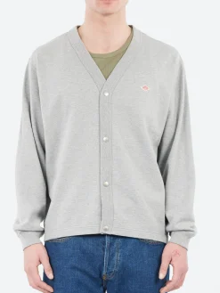 Danton - Cotton Terry V-Neck Cardigan in Top Grey