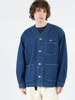 Danton - Denim Drill Collarless Jacket in Indigo