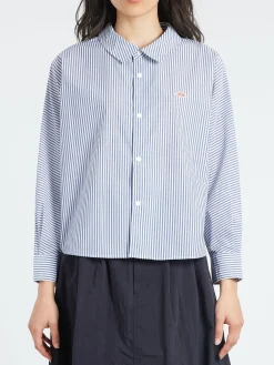Danton - Dolman Sleeve Work Shirt in Navy White Stripe