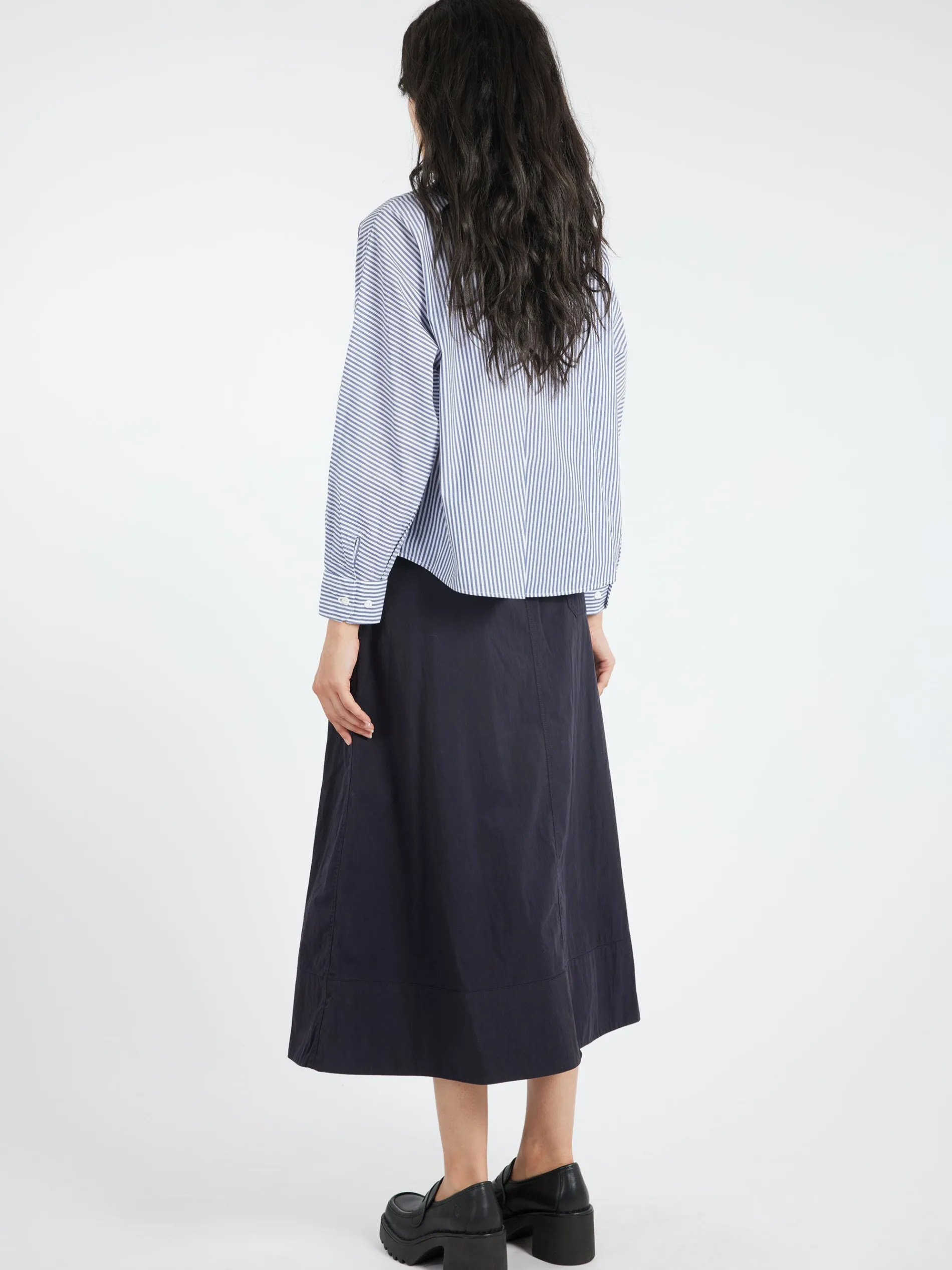 Danton - Dolman Sleeve Work Shirt in Navy White Stripe