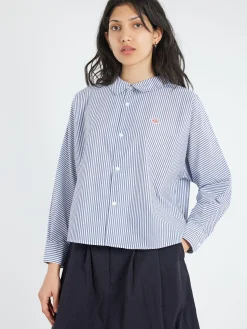 Danton - Dolman Sleeve Work Shirt in Navy White Stripe