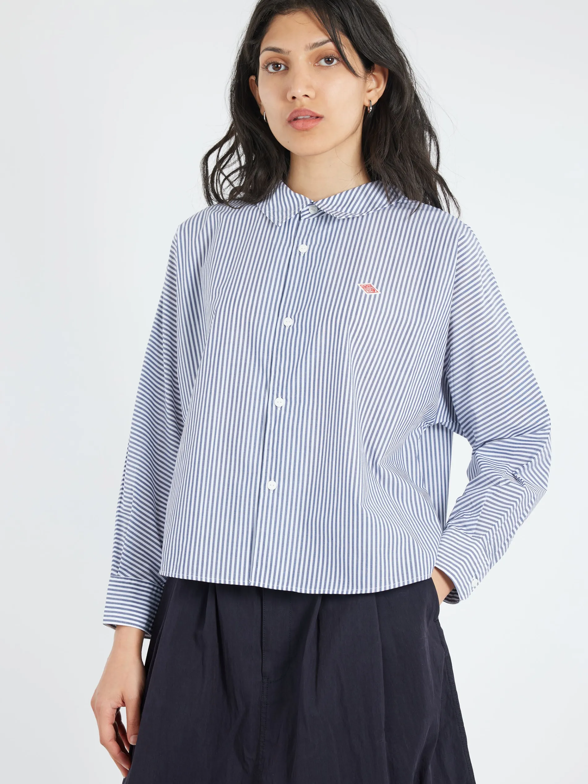 Danton - Dolman Sleeve Work Shirt in Navy White Stripe
