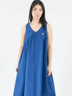 Danton - High Count Cotton V Neck Dress in Blue