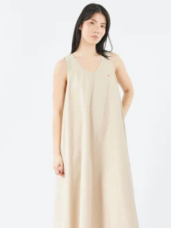 Danton - High Count Cotton V Neck Dress in Light Beige