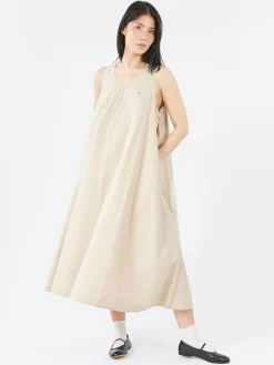 Danton - High Count Cotton V Neck Dress in Light Beige
