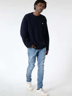 Danton - Lambswool Crew Neck Knit Pullover in Dark Navy