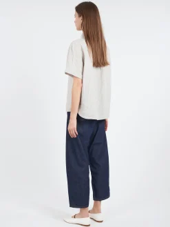 Danton - Linen Round Collar Shirt in Grey/Ecru