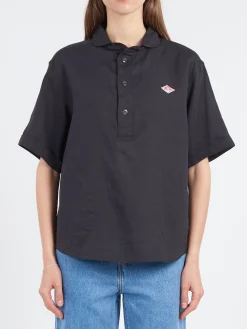 Danton - Linen Round Collar Shirt in Charcoal