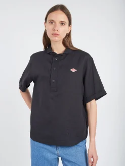 Danton - Linen Round Collar Shirt in Charcoal