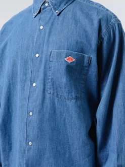 Danton - Men's Denim Dungaree B.D. Shirt in Light Indigo