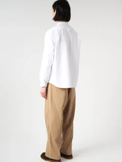 Danton - Men's Plain Oxford Band Collar L/S Shirt in White