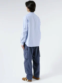 Danton - Men's Plain Oxford Band Collar L/S Shirt in Blue