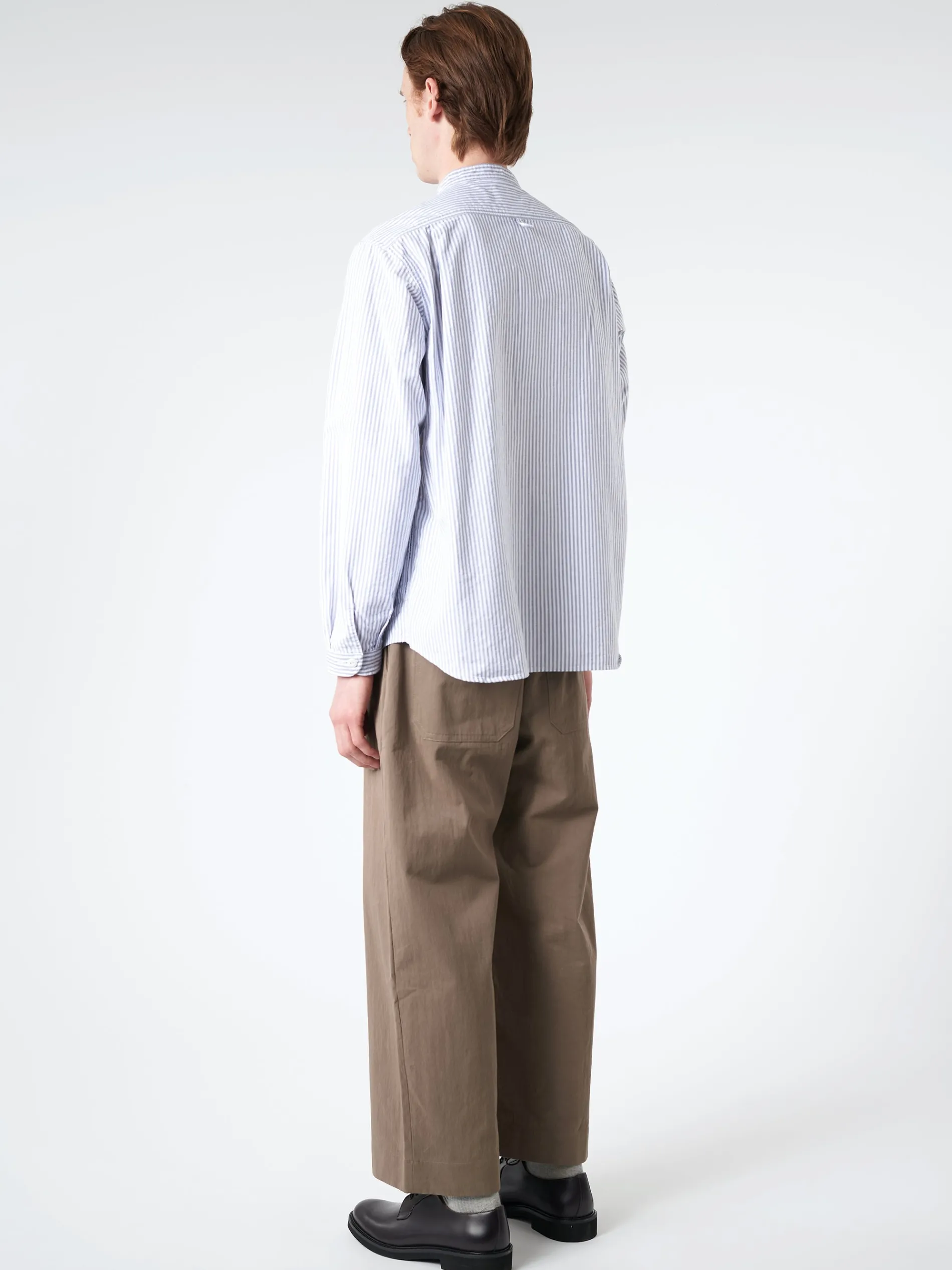 Danton - Men's Striped Oxford Band Collar L/S Shirt in Navy and White