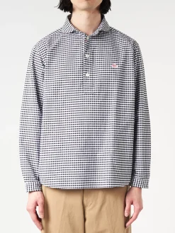 Danton - Oxford Round Collar Pullover Shirt in Black and White Gingham