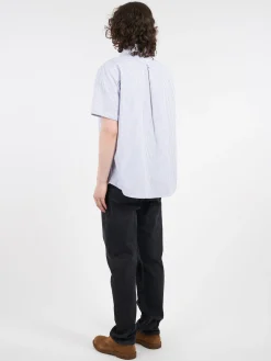 Danton - Round Collar Shirt in Navy and White Stripe