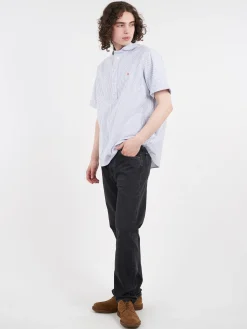 Danton - Round Collar Shirt in Navy and White Stripe