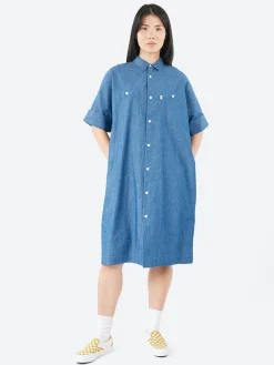Danton - Short Sleeve Work Dress in Light Indigo