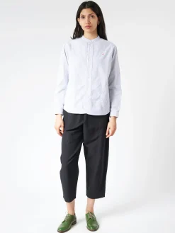 Danton - Women's Band Collar Shirt in Navy/White Stripe