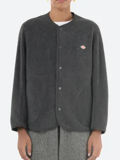 Danton - Women's Collarless Fleece Jacket in Charcoal Grey