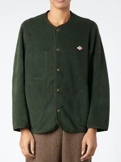 Danton - Women's Collarless Fleece Jacket in Dark Green