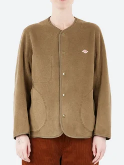 Danton - Women's Collarless Fleece Jacket in Khaki