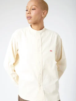 Danton - Women's Corduroy Band Collar Shirt in Off White