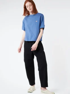 Danton - Women's Cotton Linen Collarless Pullover Shirt in Blue