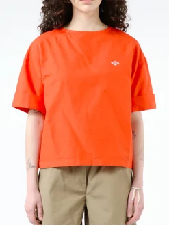 Danton - Women's Cotton Linen Collarless Pullover Shirt in Red