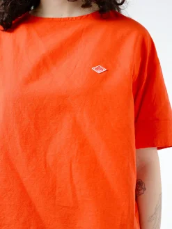 Danton - Women's Cotton Linen Collarless Pullover Shirt in Red