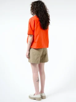 Danton - Women's Cotton Linen Collarless Pullover Shirt in Red