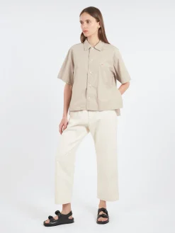 Danton - Women's Cotton Poplin Half Sleeve Shirt in Greige