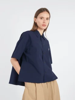 Danton - Women's Cotton Poplin Half Sleeve Shirt in Navy