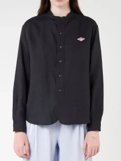 Danton - Women's Linen Band Collar L/S Shirt in Charcoal