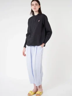 Danton - Women's Linen Band Collar L/S Shirt in Charcoal