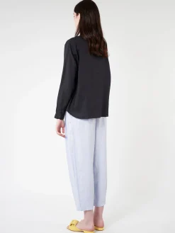 Danton - Women's Linen Band Collar L/S Shirt in Charcoal