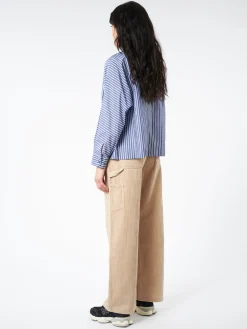 Danton - Women's L/S Work Shirt in Navy/White Stripe