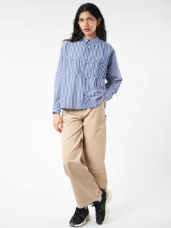 Danton - Women's L/S Work Shirt in Navy/White Stripe