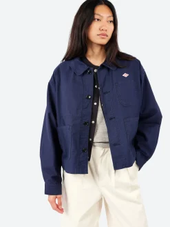 Danton - Women's Moleskin Wide Coverall Jacket in Navy