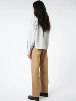 Danton - Women's Oxford Round Collar Pullover Wide Shirt in Navy Ecru Stripe