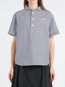 Danton - Women's Round Collar Shirt in Black Gingham