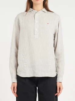 Danton - Women's Round Collar Pullover L/S Shirt in Grey and Ecru