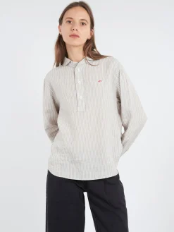 Danton - Women's Round Collar Pullover L/S Shirt in Grey and Ecru