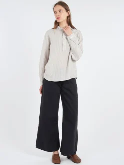 Danton - Women's Round Collar Pullover L/S Shirt in Grey and Ecru